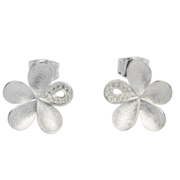 Unique & Co Sterling Silver & CZ Flower Petal Earrings