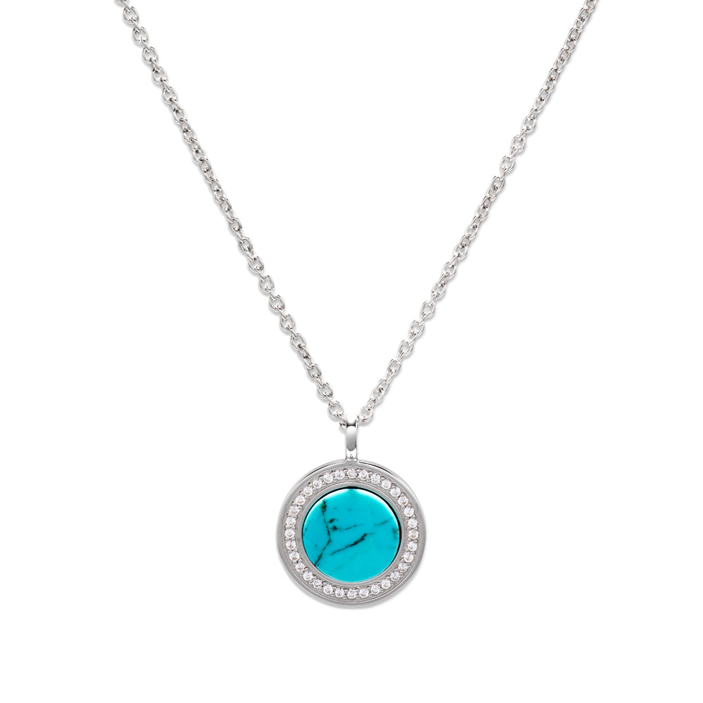 Unique & Co  Sterling Silver Turquoise & CZ Disk Pendant and Chain