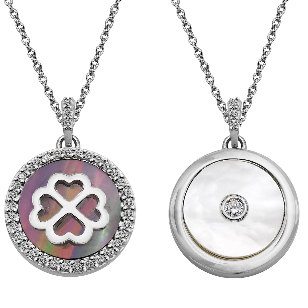 Unique & Co Reversible Sterling Silver Mother of Pearl And Cubic Zirconia Pendant