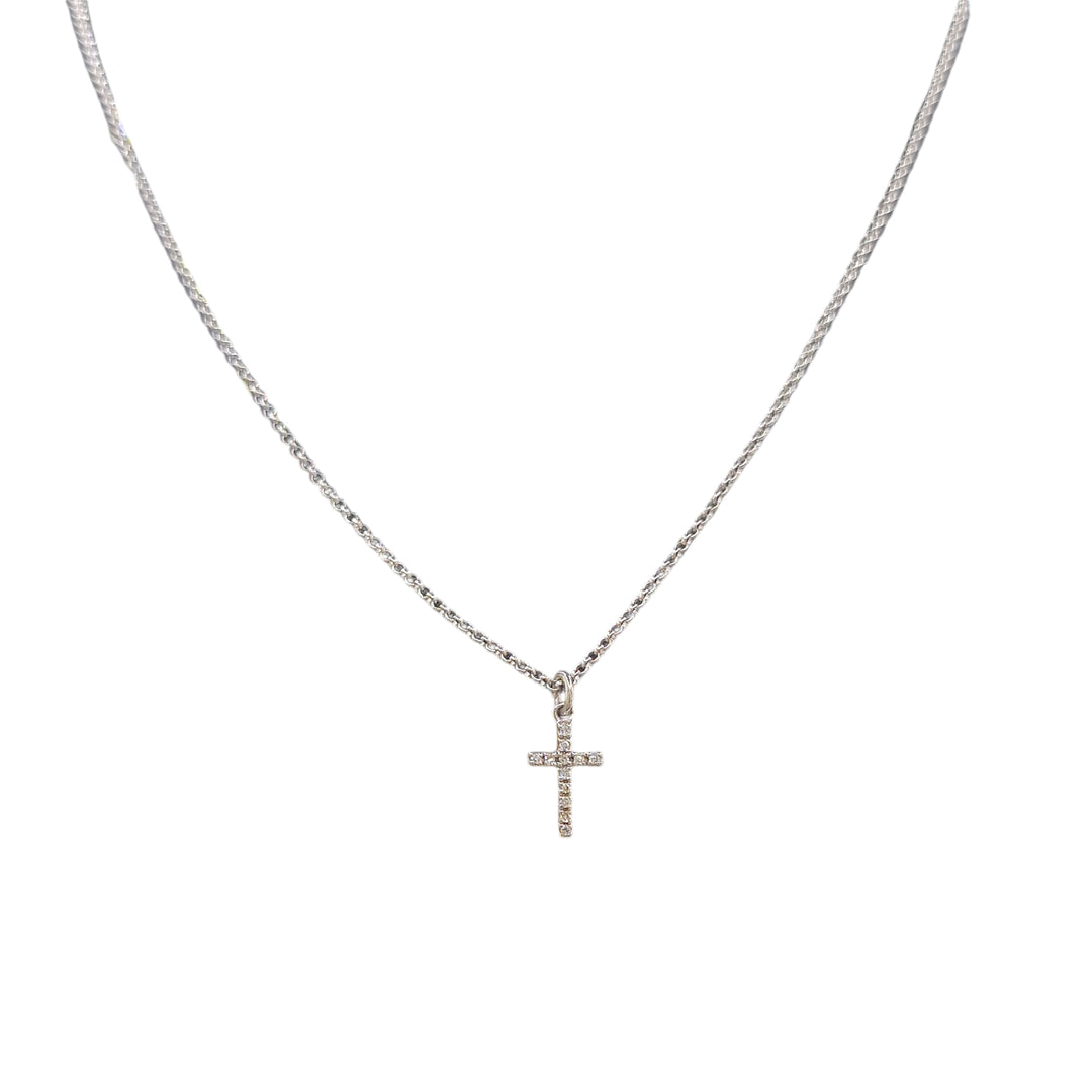 White Gold Diamond Set Cross and Chain