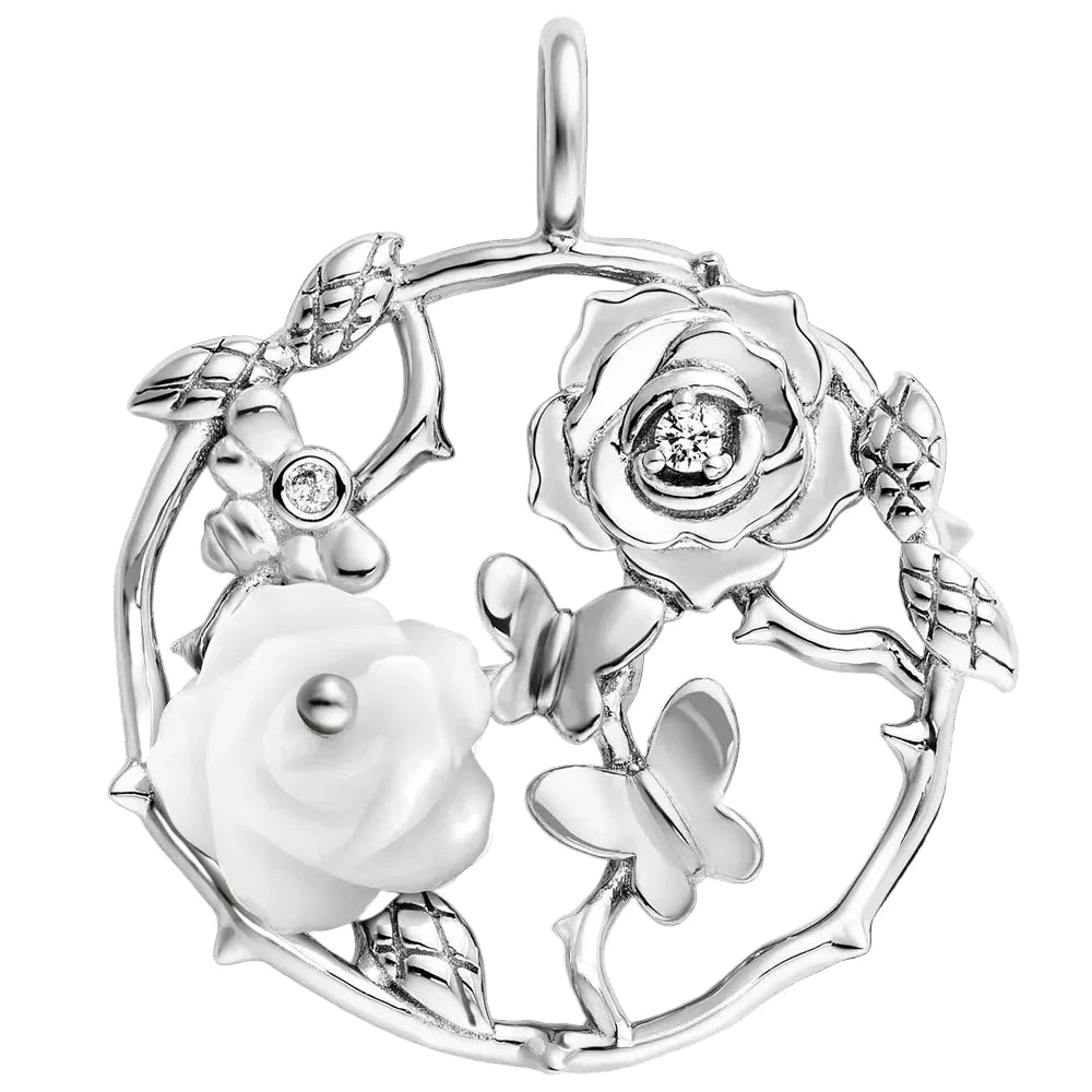 ANGEL WHISPERER FROM ENGELSRUFER Ladies Silver Rose Garden Pendant
