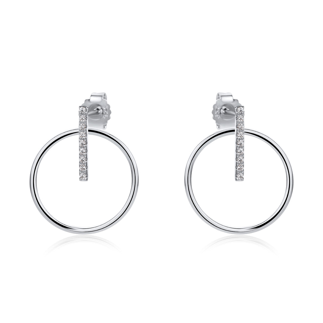 Real Effect Sterling Silver CZ Bar Loop earrigs