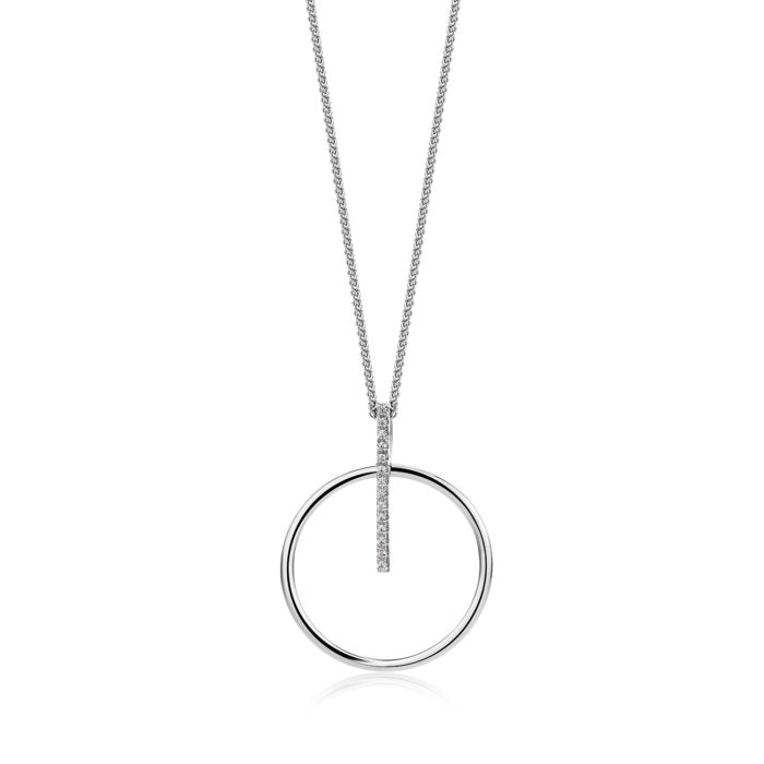 Real Effect Sterling Silver CZ Bar Loop Pendant.