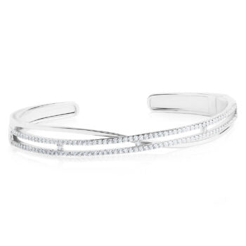 Real Effet Sterling Silver CZ Open Link Torque Bangle with hinge