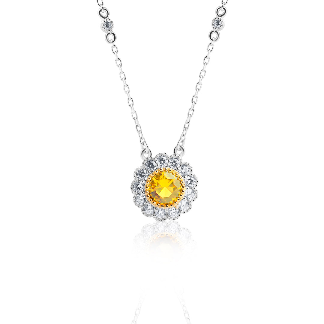 Real Effect Sterling Silver Yellow CZ Halo Pendant