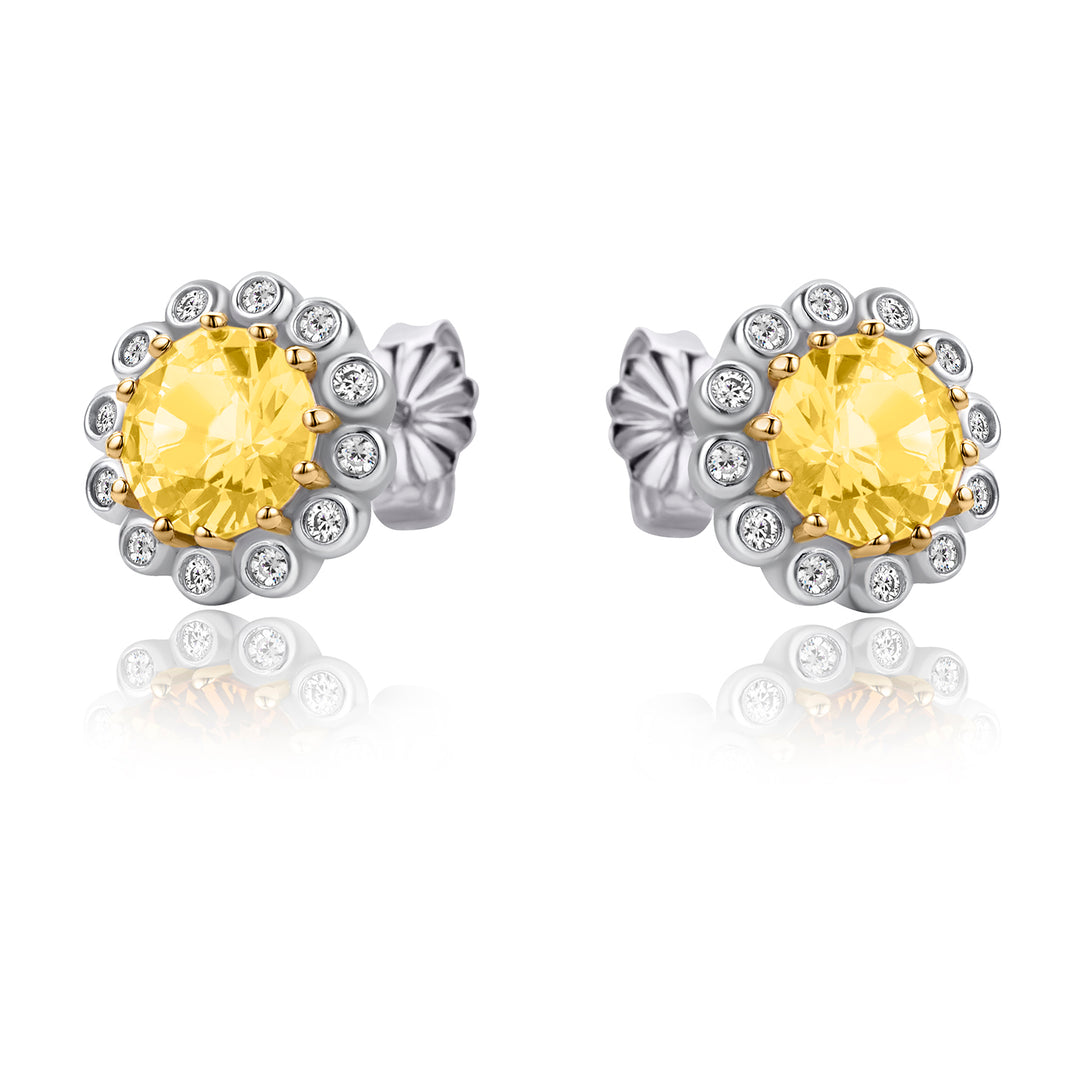 Real Effect Sterling Silver Yellow CZ Halo Earrings