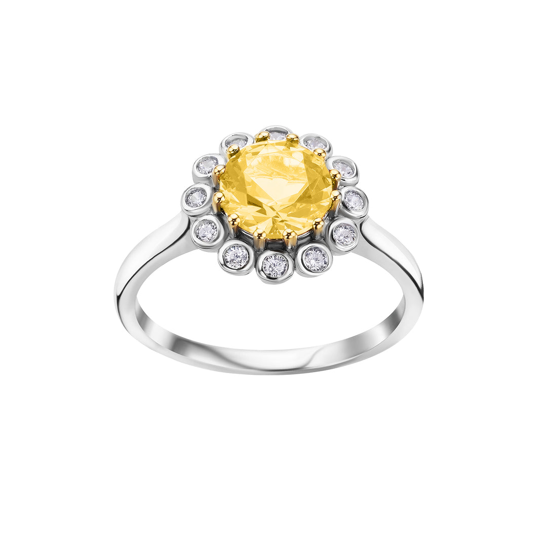 Real Effect Sterling Silver Yellow CZ Halo Ring