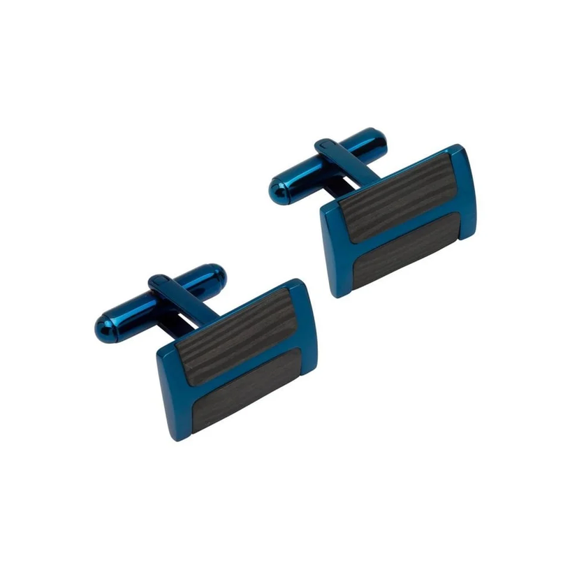 Unique & Co  Men's Black And Blue IP Plated Carbon Fibre Cufflinks