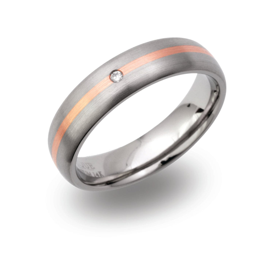 Unique & Co 5mm Matt titanium Diamond ring with 14ct rose gold inlay