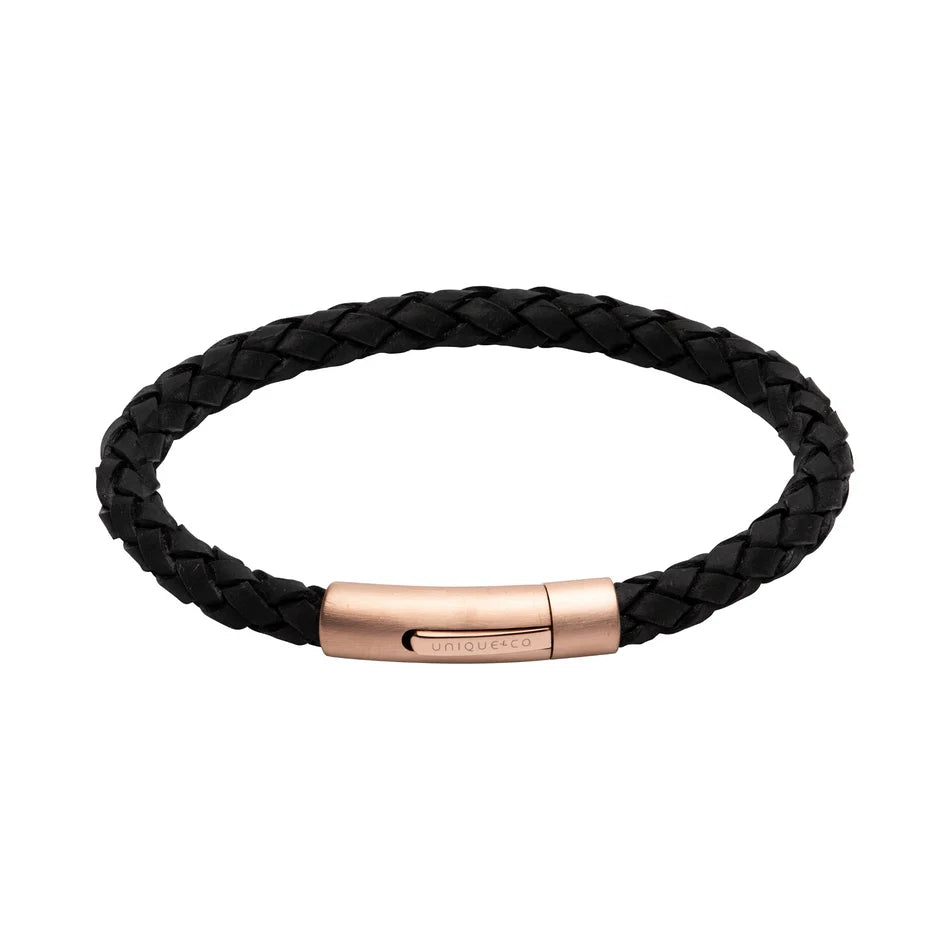 Unique & Co Matt Black Leather Bracelet 21cm