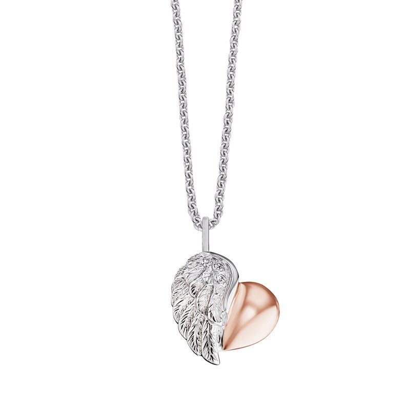 Angel Whisperer from Engelsrufer Sterling Silver & Rose Gold Heart Wing Necklace