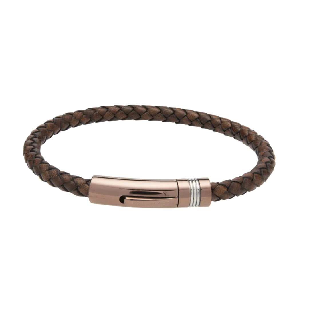 Unique & Co Dark Brown Leather Steel Clasp Bracelet 19cm