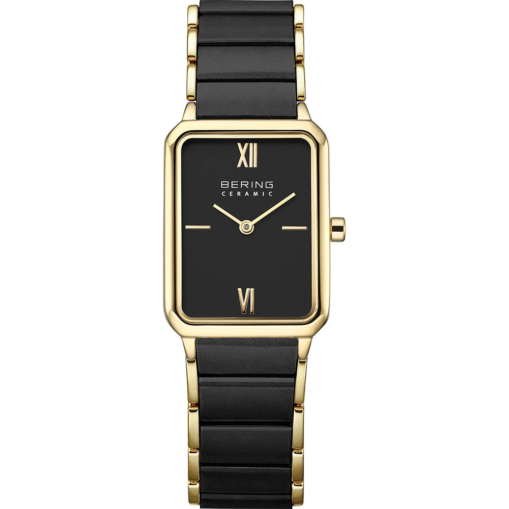 Bering Black & Gold Rectangular watch with ceramic bracelet