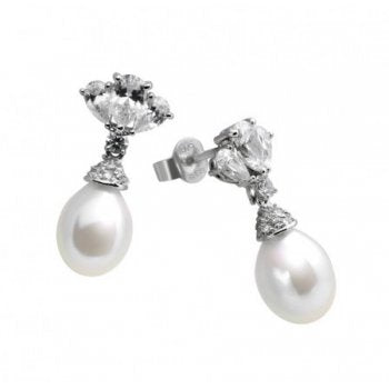 Diamonfire Silver Cubic Zirconia Pearl Drop Earrings