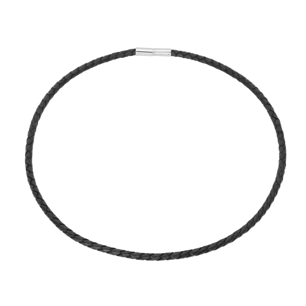 Black Leather Necklace with Stainless Steel Clasp 50cm
