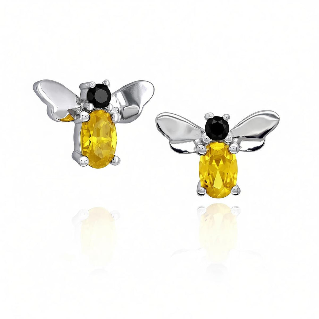 real effect stone set sterling silver bee earrings
