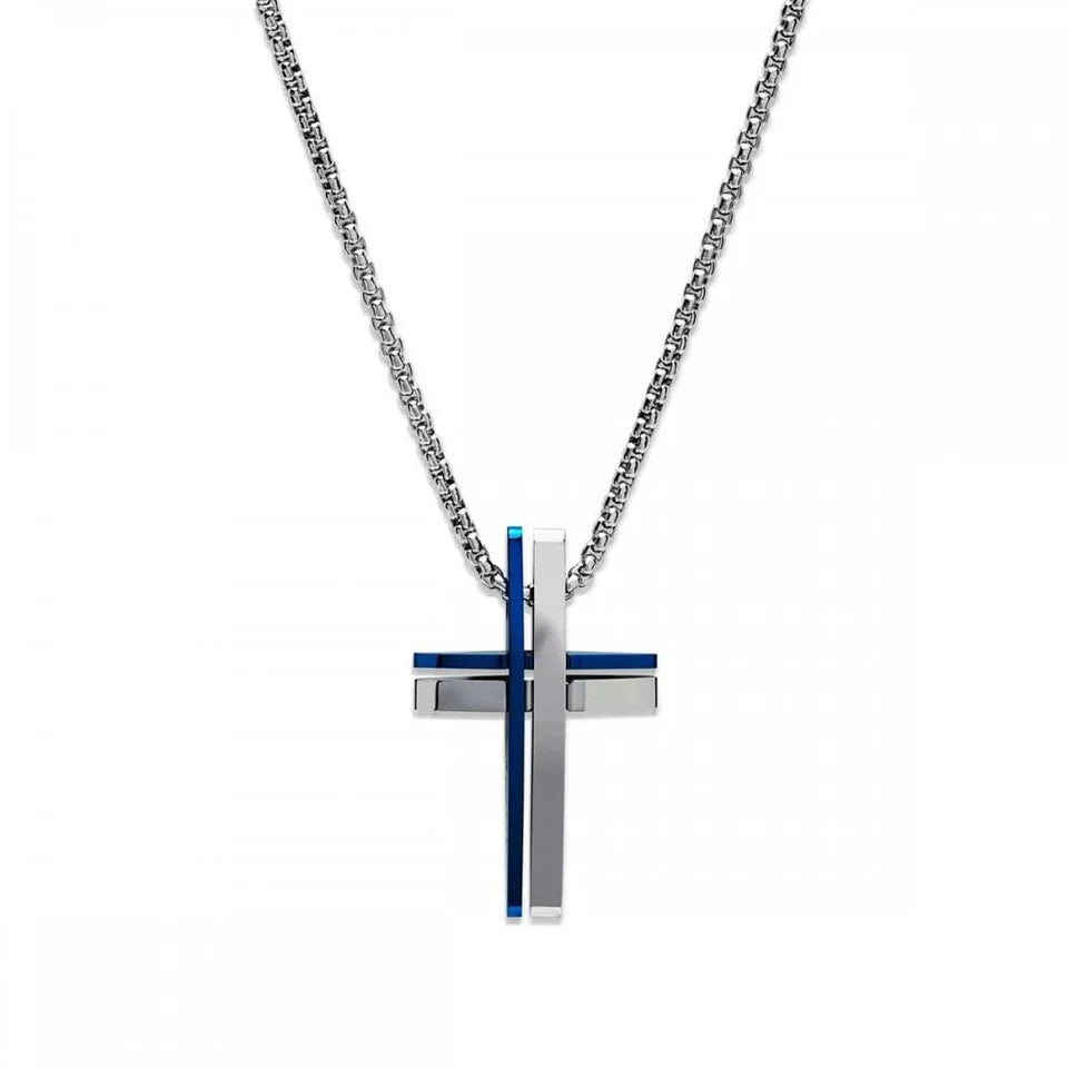 Unique & Co  Men's Blue IP Plated Cross Chain Necklace 50cm
