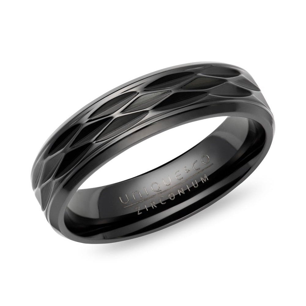 Unique & Co Black Zirconium 6mm Patterned Ring