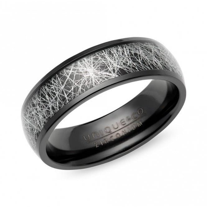Unique & Co Black Zirconium 7mm Meteorite Effect Inlay Ring