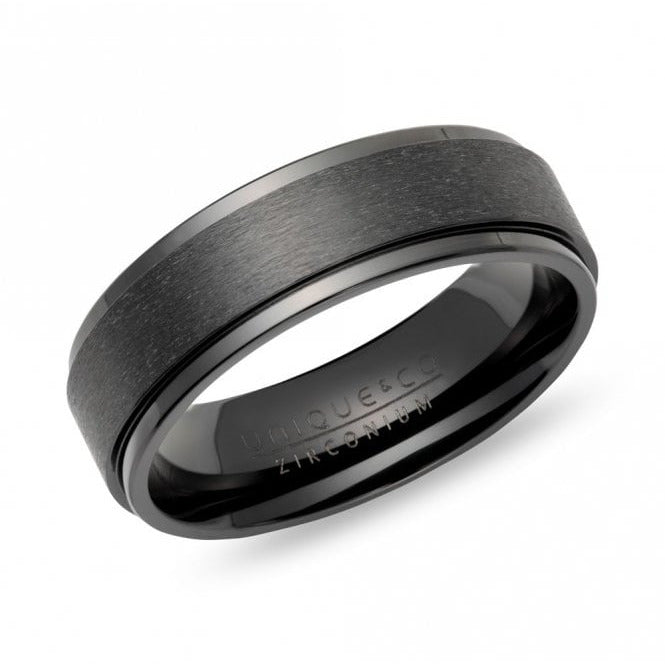 Unique & Co Black Zirconium 7mm Stepped Edge Ring