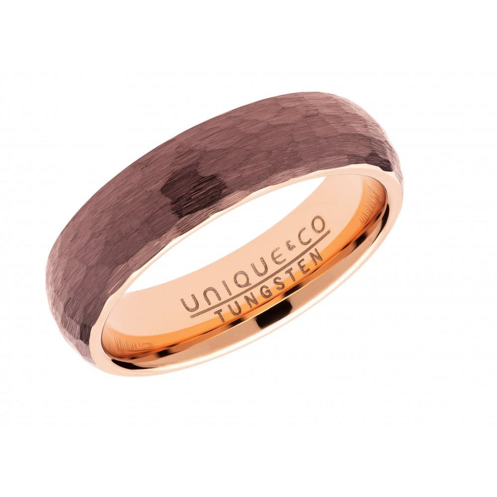 Unique & Co Tungsten 6mm Court Ring Rose Gold & Brown Finish
