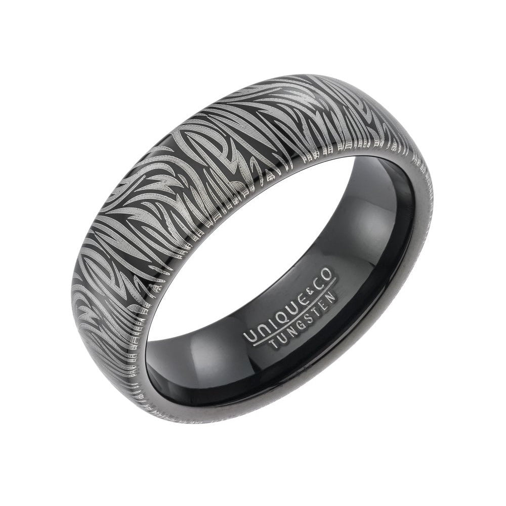 Unique & Co Tungsten 7mm Black Fancy Patterned Ring