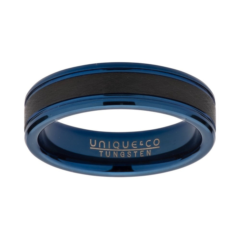 Unique & Co Tungsten 7mm Flat Court Ring Blue & Black Finish