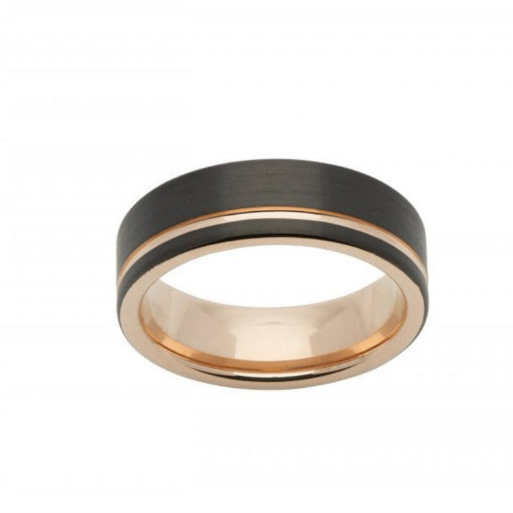 Unique & Co Tungsten 7mm Flat Court Ring Rose Gold & Black Finish