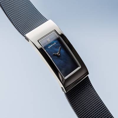 Bering Blue and Stainless Steel Rectangular Quartz Bracelet Watch
