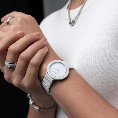 Bering White Ceramic and Stainless Steel Quartz Bracelet Watch