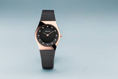 Bering Quartz Black and Rose Gold plated Bracelet Watch