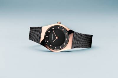 Bering Quartz Black and Rose Gold plated Bracelet Watch