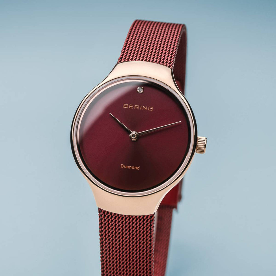 Bering Red Strap Gold Plated Watch