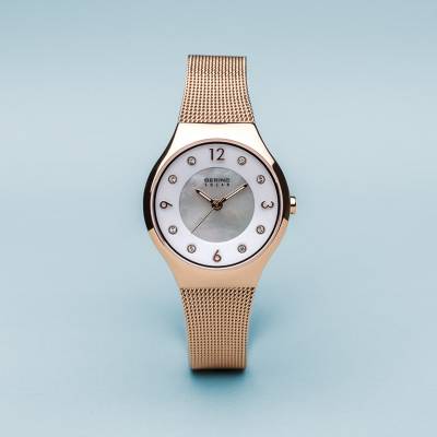 Bering Solar Rose Gold and Stainless Steel Bracelet Watch