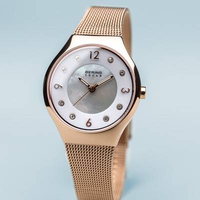 Bering Solar Rose Gold and Stainless Steel Bracelet Watch