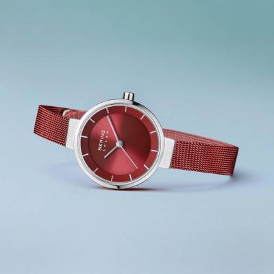 Bering Red and Stainless Steel Solar Bracelet Watch