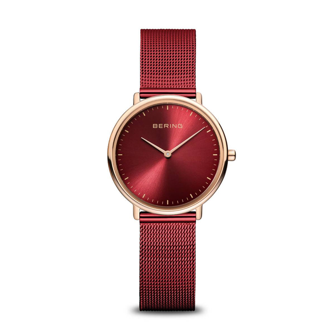 Bering Rose Gold Plated Red Strap Watch