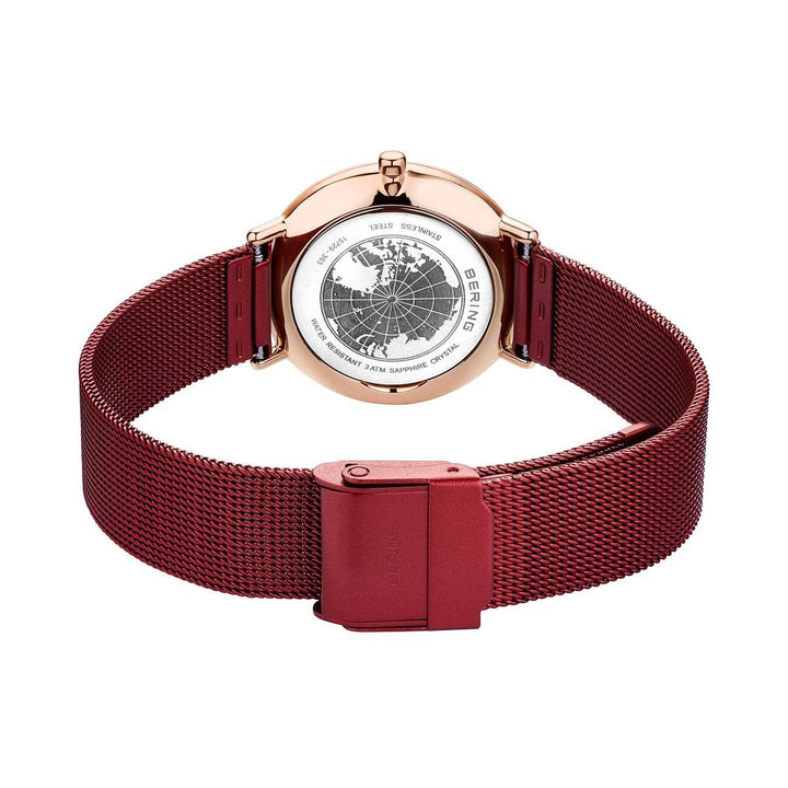 Bering Rose Gold Plated Red Strap Watch