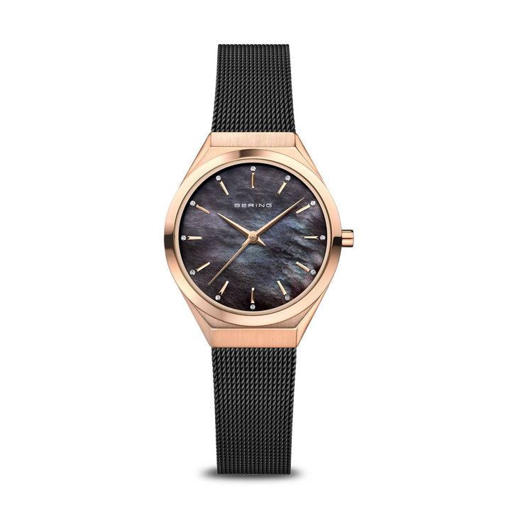 Bering Gold Plated Black Strap Watch