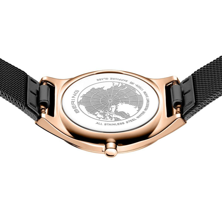 Bering Gold Plated Black Strap Watch
