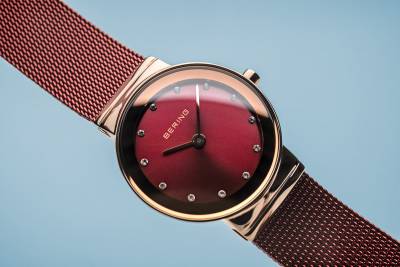 Bering Quartz Red Plated Bracelet Watch