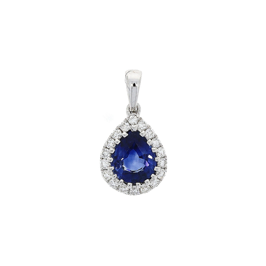 18ct White Gold Pearshape Sapphire and Diamond Pendant