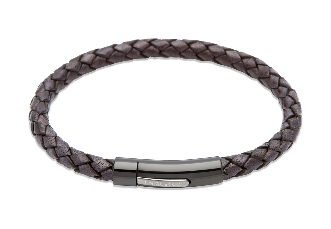 Dark Grey Leather Bracelet 21cm
