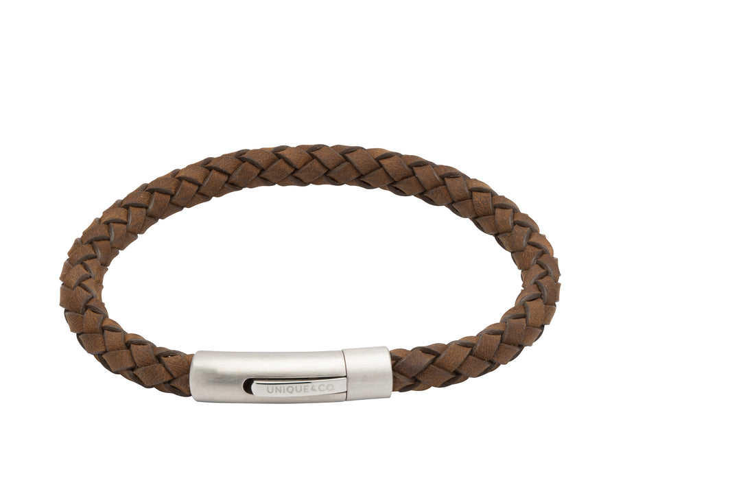 Dark Brown Leather Bracelet with Matt and Polished Steel Clasp