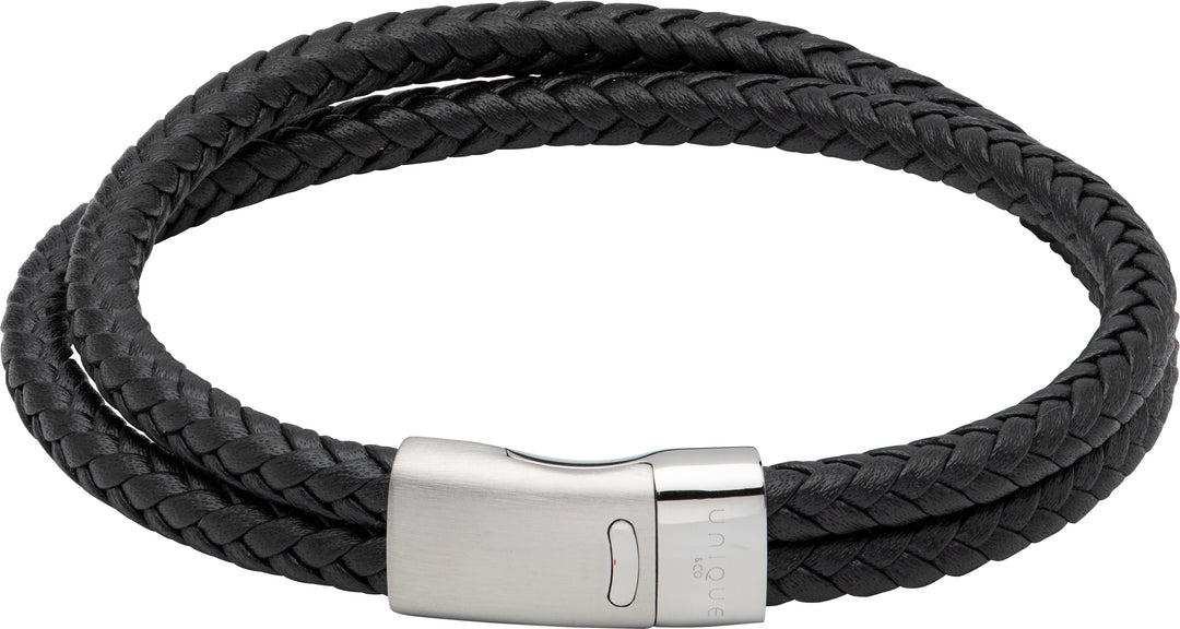 Black Leather Bracelet with Steel Magnetic Clasp