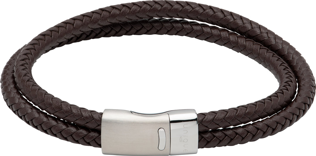 Dark Brown Leather Bracelet with Steel Magnetic Clasp