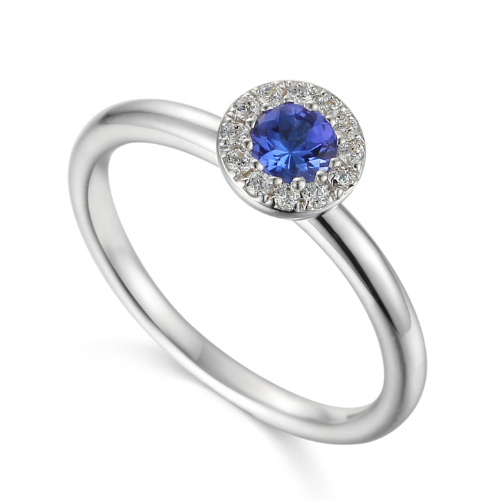 DECEMBER - 9ct White Gold Tanzanite and Diamond Cluster Ring