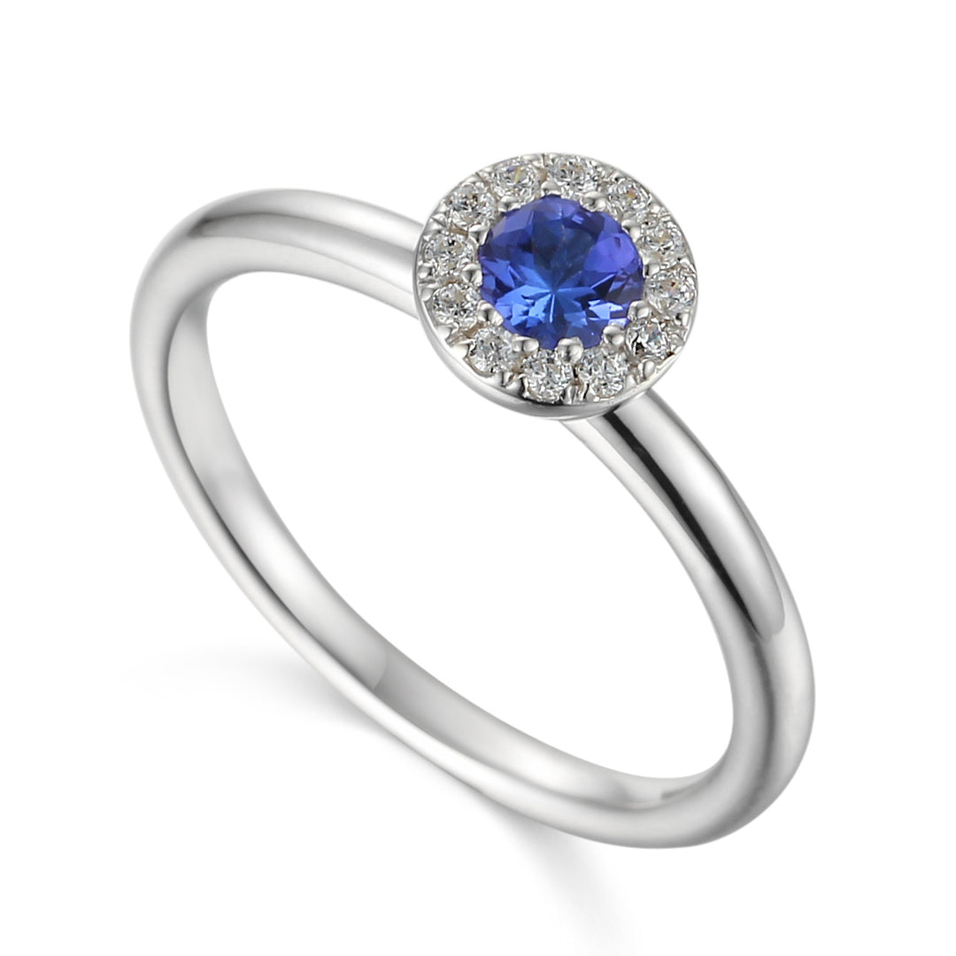 DECEMBER - 9ct White Gold Tanzanite and Diamond Cluster Ring