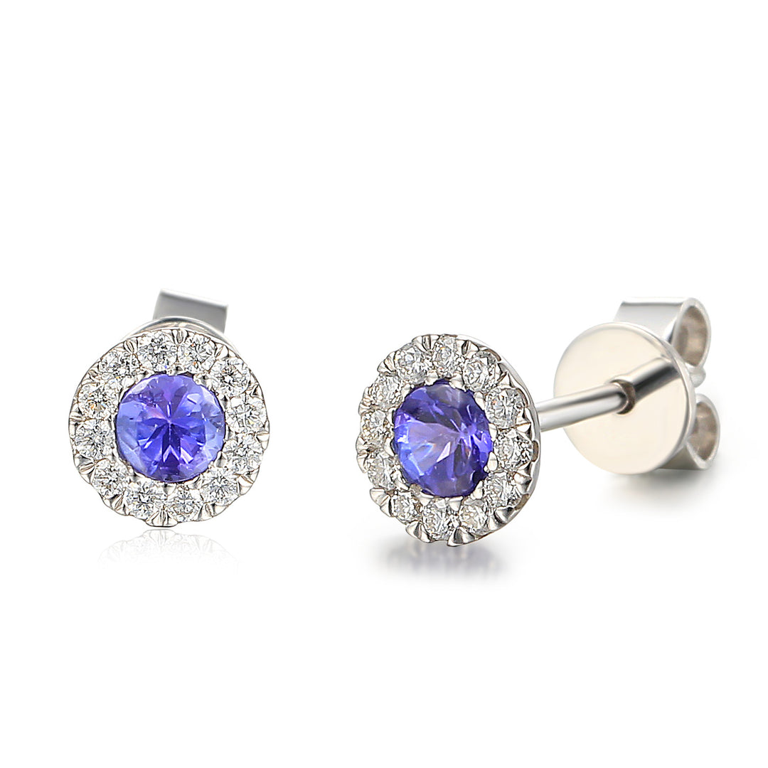 DECEMBER- 9ct White Gold Tanzanite and Diamond Cluster Stud Earrings