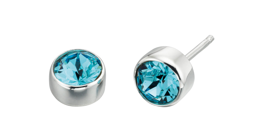 Silver March Birthstone Stud Earrings